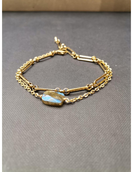 Náramek s dvojitým řetízkem a labradoritem | PIOU PIOU