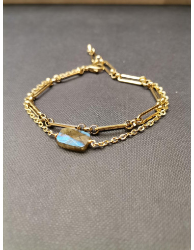 Bracelet with double chain and labradorite | PIOU PIOU - 1