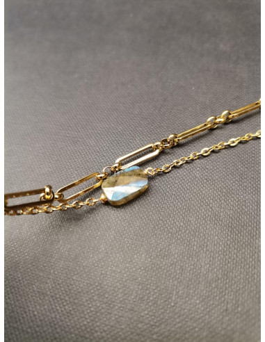 Bracelet with double chain and labradorite | PIOU PIOU - 4