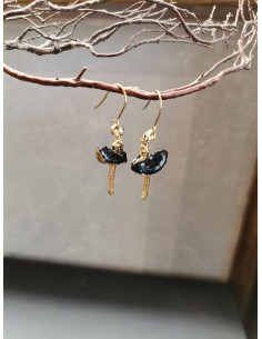 Hanging earrings with ballerina trim, black | PIOU PIOU - 1