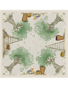 Linen tablecloth with print, Olive tree DOP, 170x170 | TESSITURA TOSCANA TELERIE - 2
