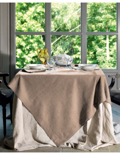 Set of linen tablecloth 160x230 and napkins Tiziano, light brown-grey | TESSITURA TOSCANA TELERIE - 1