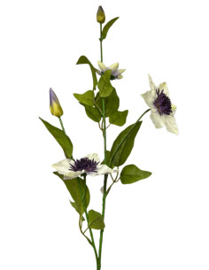 Umělá květina - Clematis s bílými květy a purpurovým středem, 76cm