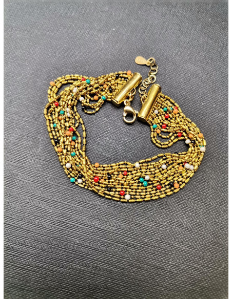 Víceřadý řetízkový zlatý náramek s barevnými prvky | PIOU PIOU