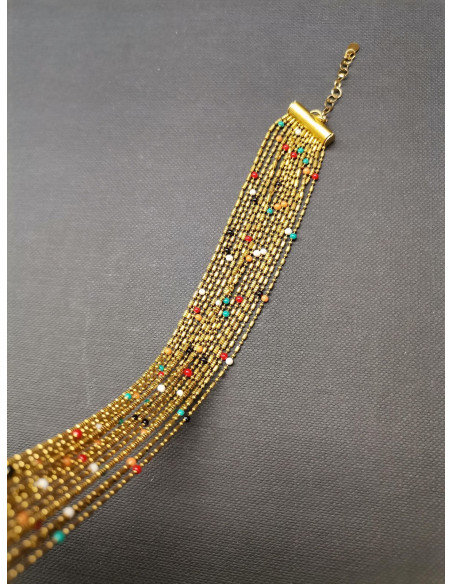 Víceřadý řetízkový zlatý náramek s barevnými prvky | PIOU PIOU