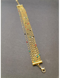 Víceřadý řetízkový zlatý náramek s barevnými prvky | PIOU...