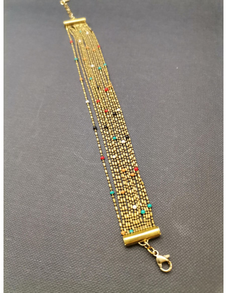 Víceřadý řetízkový zlatý náramek s barevnými prvky | PIOU PIOU