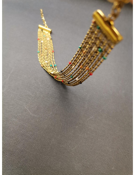 Víceřadý řetízkový zlatý náramek s barevnými prvky | PIOU PIOU