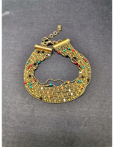 Víceřadý řetízkový zlatý náramek s barevnými...