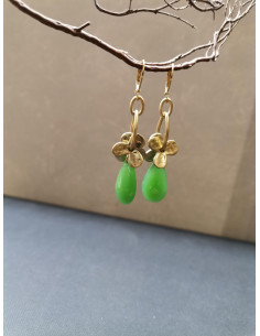 Závěsné náušnice s květinovým motivem a zelenou kapkou | PIOU PIOU - 1 2