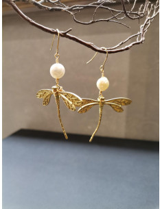 Náušnice s vážkou přírodní perlou | PIOU PIOU 2