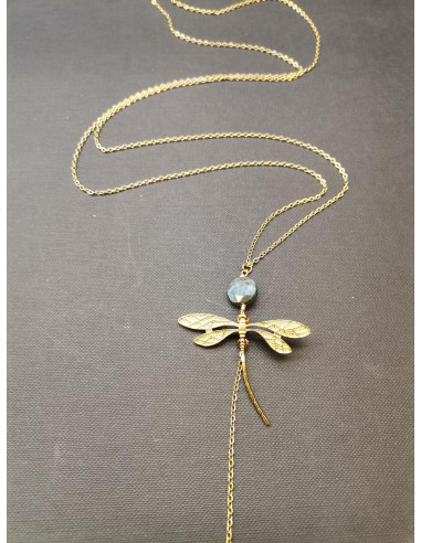Zlatý řetízkový náhrdelník s vážkou a chryzokolem | PIOU PIOU c