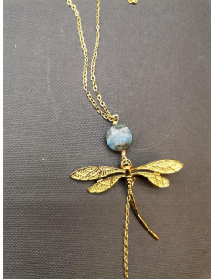 Gold chain necklace with dragonfly and chrysocolle | PIOU PIOU - 1