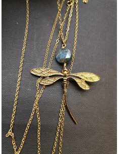 Gold chain necklace with dragonfly and chrysocolle | PIOU PIOU - 1 2