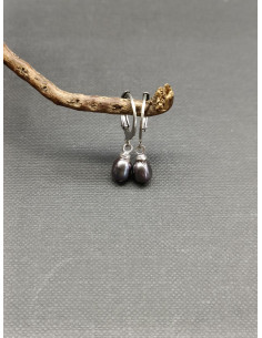 Náušnice s tmavě šedou sladkovodní perlou | PIOU PIOU 2