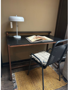 Psací stůl kov s tmavým dřevem, měděný-1 2