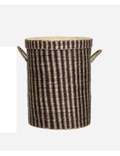 Úložný koš s víkem, přírodní s pruhem L | HOUSE DOCTOR