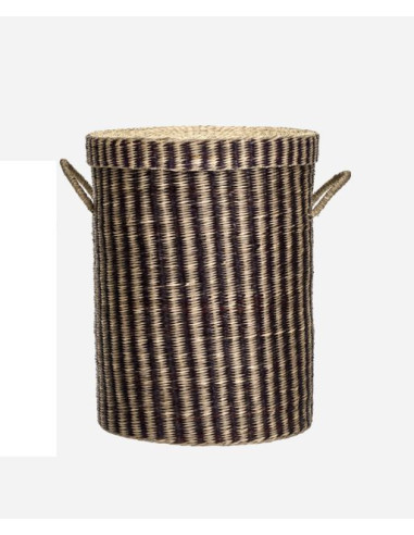 Úložný koš s víkem, přírodní s pruhem L | HOUSE DOCTOR - 1