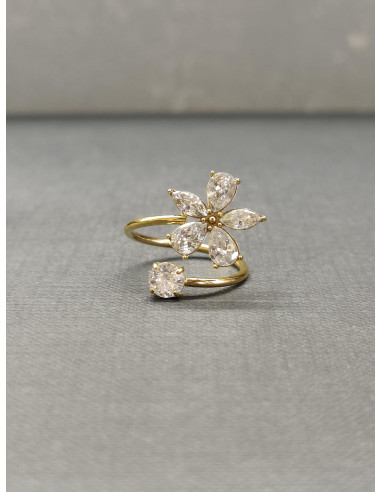 Prsten zdobený štrasovou květinou | PIOU PIOU a