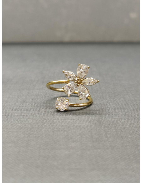 Prsten zdobený štrasovou květinou | PIOU PIOU a