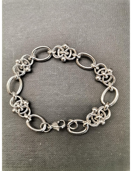 Plochý očkový náramek v pánském stylu, stříbrný  | PIOU PIOU