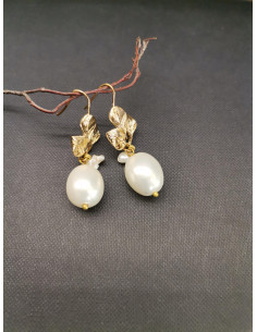 Náušnice se zlatými lístky a perlami | PIOU PIOU - 1 2