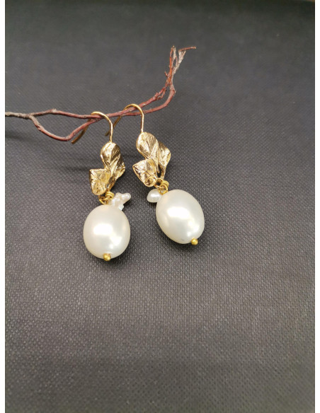 Náušnice se zlatými lístky a perlami | PIOU PIOU - 2