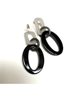 Náušnice z oválných, černých a bílých ok | LORIANE - 1 2