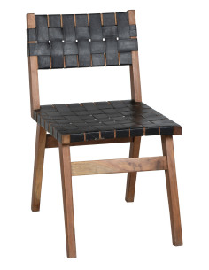 Židle z mangového dřeva s černou bůvolí kůží | dovoz Indie