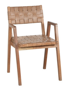 Židle s područkami z mangového dřeva s přírodní bůvolí kůží | dovoz Indie