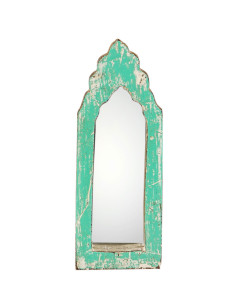Zrcadlo v teakovém rámu s světle zelenou patinou | dovoz Indie