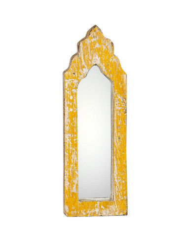 Zrcadlo v teakovém rámu s žlutou patinou | dovoz Indie