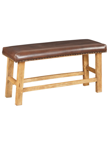 Lavice z mangového dřeva čalouněná kůží | dovoz Indie