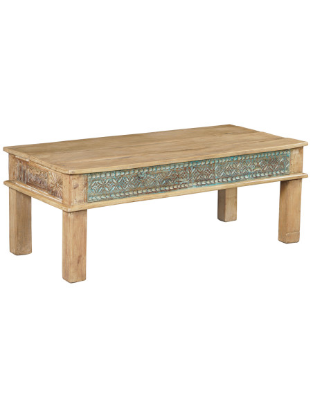 Teakový konferenční stůl s řezbou a patinou | dovoz Indie