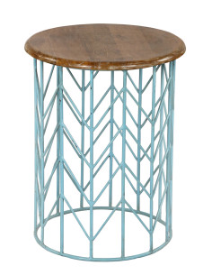 Odkládací kulatý stolek se dřevem a modrou patinou | dovoz Indie