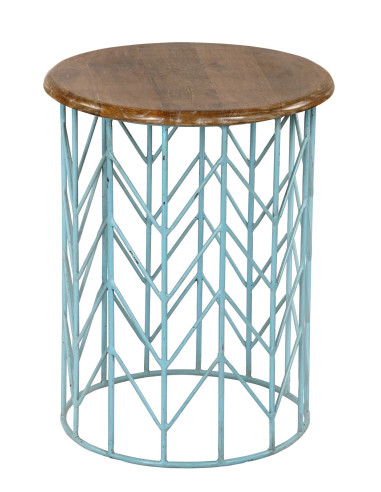 Odkládací kulatý stolek se dřevem a modrou patinou | dovoz Indie