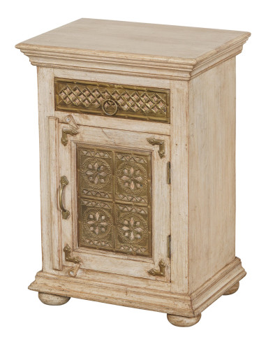 Noční stolek z mangového dřeva zdobený mosazí