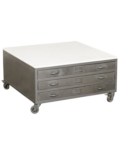 Kovový konferenční stůl se šuplíky a mramorovou deskou | dovoz Indie