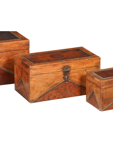 Dřevěná šperkovnice zdobená kůží a kovem M | dovoz Indie