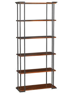 Kovová knihovna s dřevěnými policemi