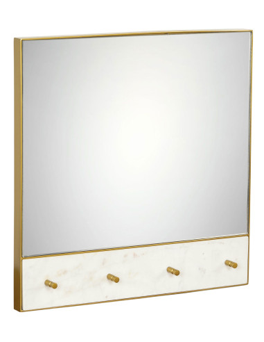 Zrcadlo ve zlatém rámu s mramorem a věšáky 50x50 | dovoz Indie