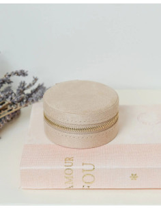 Kulatá cestovní šperkovnice z béžového sametu | MAISON SCARLET - 1