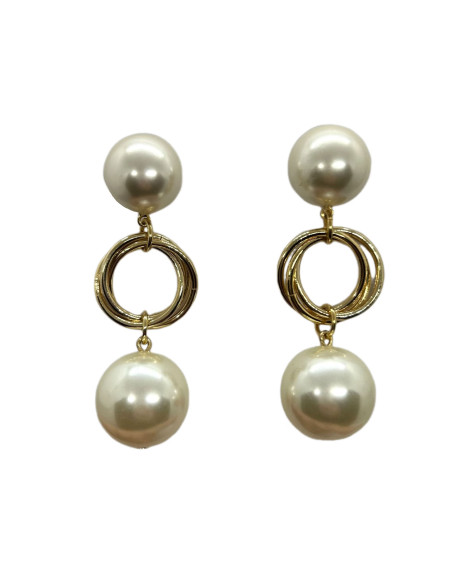 Náušnice ve zlaté barvě s bílými perlami | FRANCINE BRAMLI