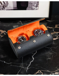 Cestovní pouzdro na 2 hodinky, černé / oranžové | MAISON SCARLET 2