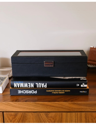 Luxusní pouzdro na 5 hodinek, černé / oranžové...