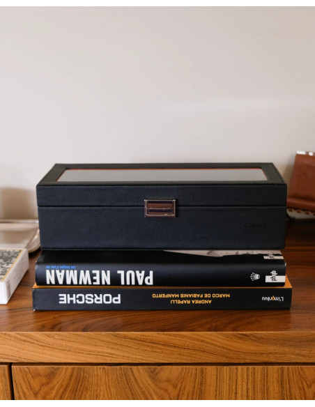 Luxusní pouzdro na 5 hodinek, černé / oranžové | MAISON SCARLET