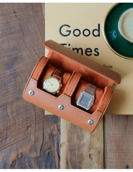 Cestovní pouzdro na 2 hodinky, koňakové | MAISON SCARLET