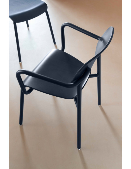 Židle Studie s područkami a dřevěným tónovaným sedákem INDOOR | FERMOB - 6