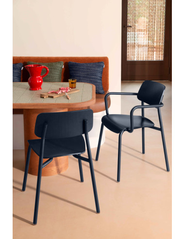 Židle Studie s područkami a dřevěným tónovaným sedákem INDOOR | FERMOB - 1