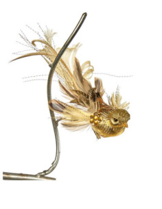 Vánoční dekorace – zdobený zlatý ptáček na klipu | GOODWILL